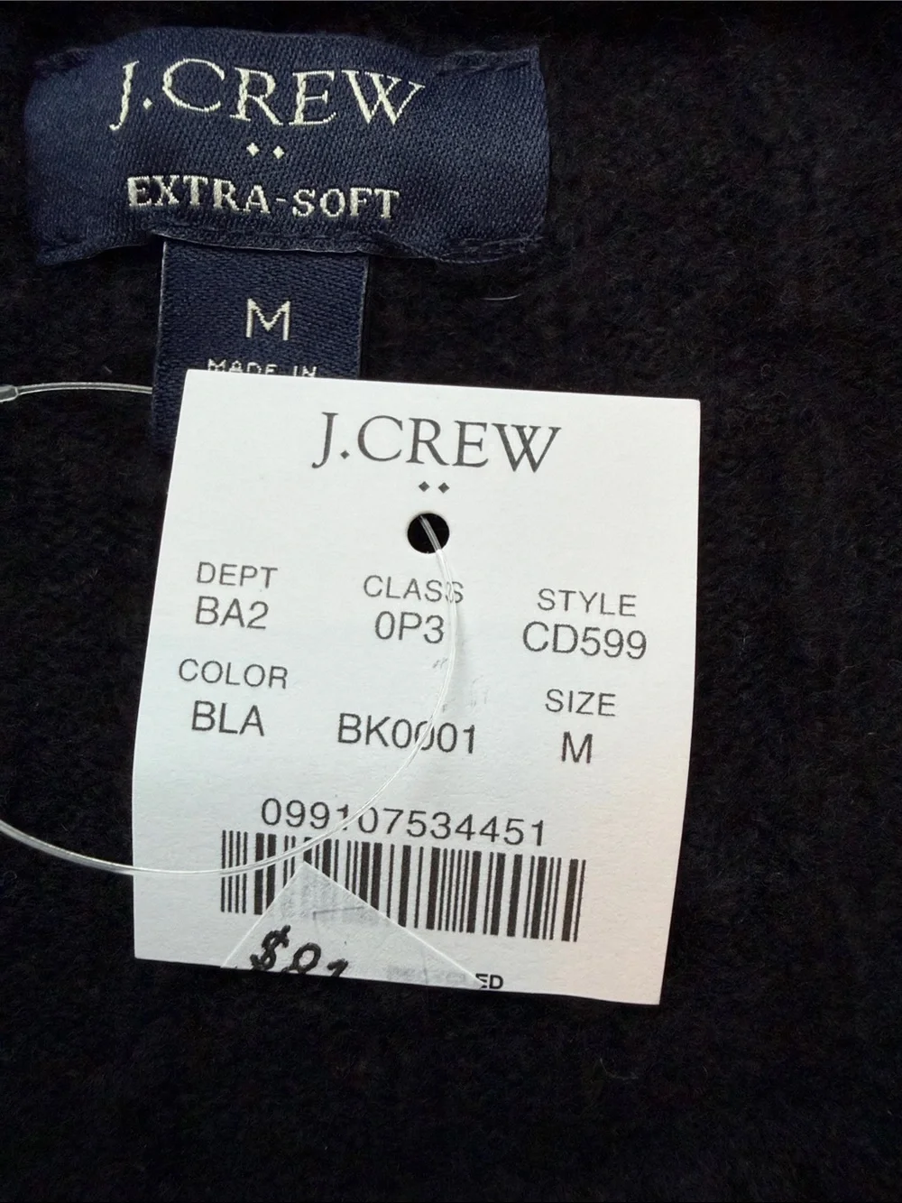 J. Crew Men's Black Cable Crewneck Sweater